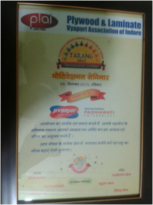“Best Cooperation Award” from the Raipur Plywood Traders Association and JACPL (Indore CPD Team) has received the “Sanmaan Patra” from the Plywood & Laminate Vyapari Association of Indore 2